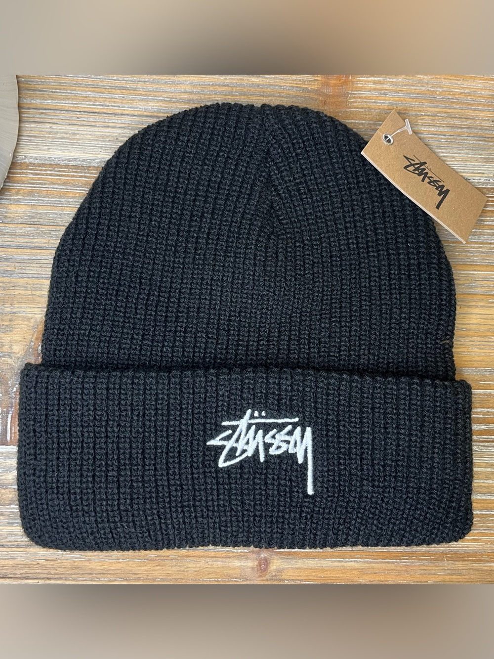 Stüssy Basic Cuff Beanie~Black| White Script Logo | NWT | OS